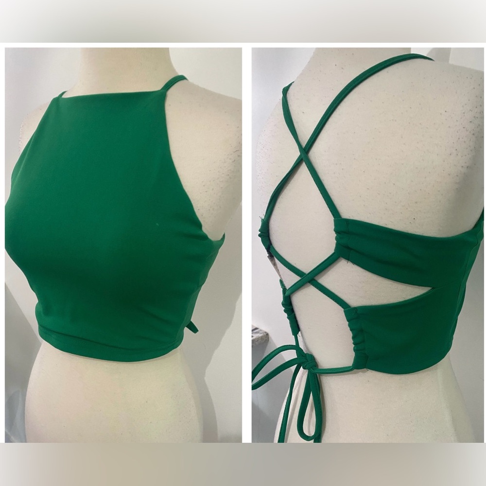STRADIVARIUS Green Cropped Crossback Top - Size M - NEW